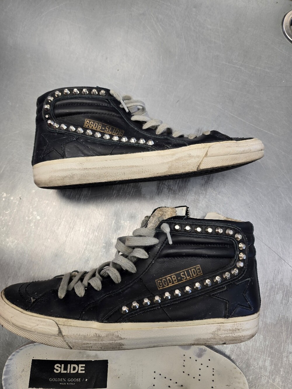 Golden Goose Black Leather High-Top Sneakers with Silver Studs